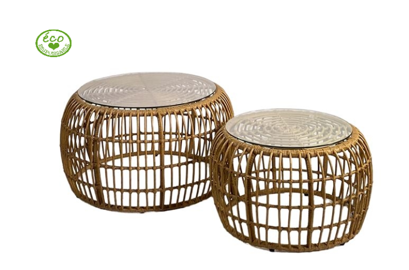 Location de table basse rotin ronde plateau verre ou bois à Marseille et dans toute la région Paca